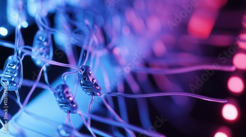 An extreme close-up of a brain-computer interface electrode array in a neuroscience lab, Neurotech style, photo of photo