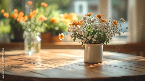 Wallpaper Mural Sunlit Interior with Bright Daisy Arrangement on a Cozy Wooden Table : Generative AI Torontodigital.ca
