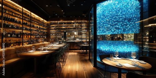 Bright Daytime Wine Cellar Scene with Glass in a Restaurant Setting photo