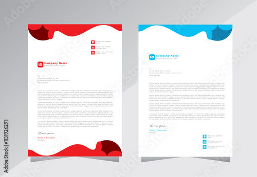 Clean Minimalist corporate letterhead template with red colour, Professional modern business letterheads templates design with blue colour for your business and project, Vector illustration