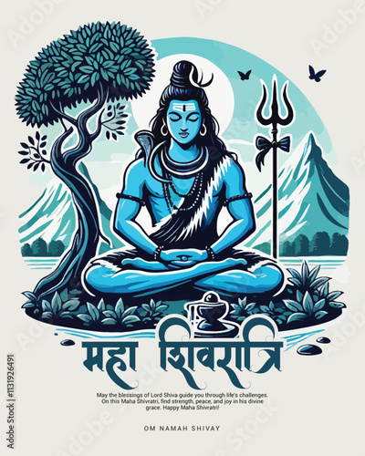 Happy Maha Shivratri Lord Shiva with Har Har Mahadeva Social Media Post template banner
