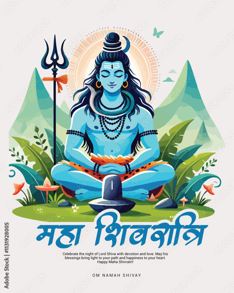 Fototapeta premium Happy Maha Shivratri Lord Shiva with Har Har Mahadeva Social Media Post template banner 