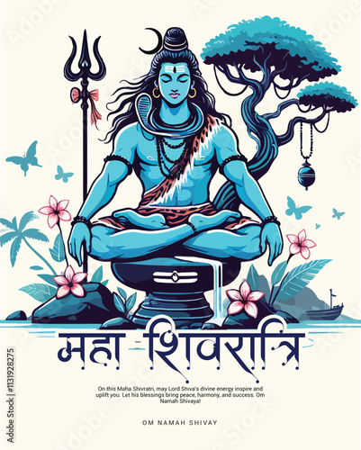 Happy Maha Shivratri Lord Shiva with Har Har Mahadeva Social Media Post template banner
