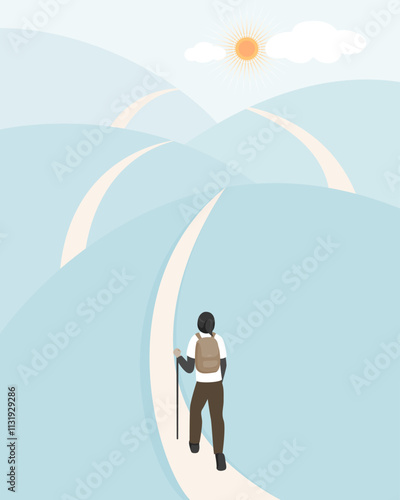 Hiking woman walking along a winding path.
