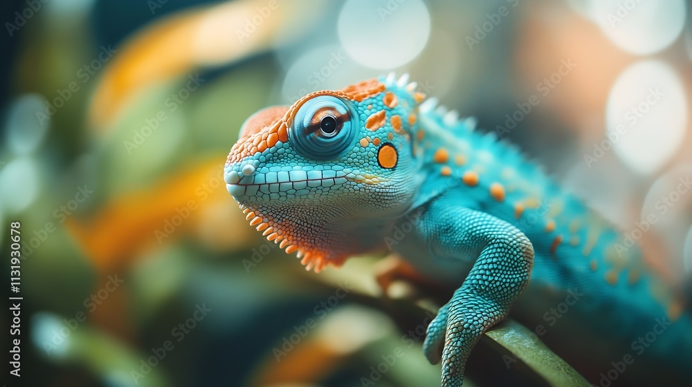 Fototapeta premium Colorful Exotic Reptile Close Up with Detailed Textures and Vibrant Hues : Generative AI