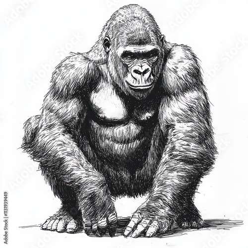 Gorilla Ink Sketch Vintage Illustration High Contrast Primate Ape Wildlife Drawing photo