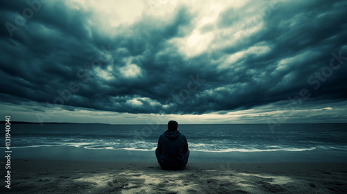Solitude, Ocean, Despair, Dark Clouds, Beach