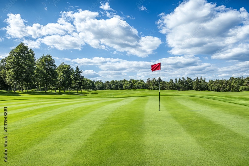 Obraz premium Serene Golf Course Landscape Under a Cloud-Kissed Sky
