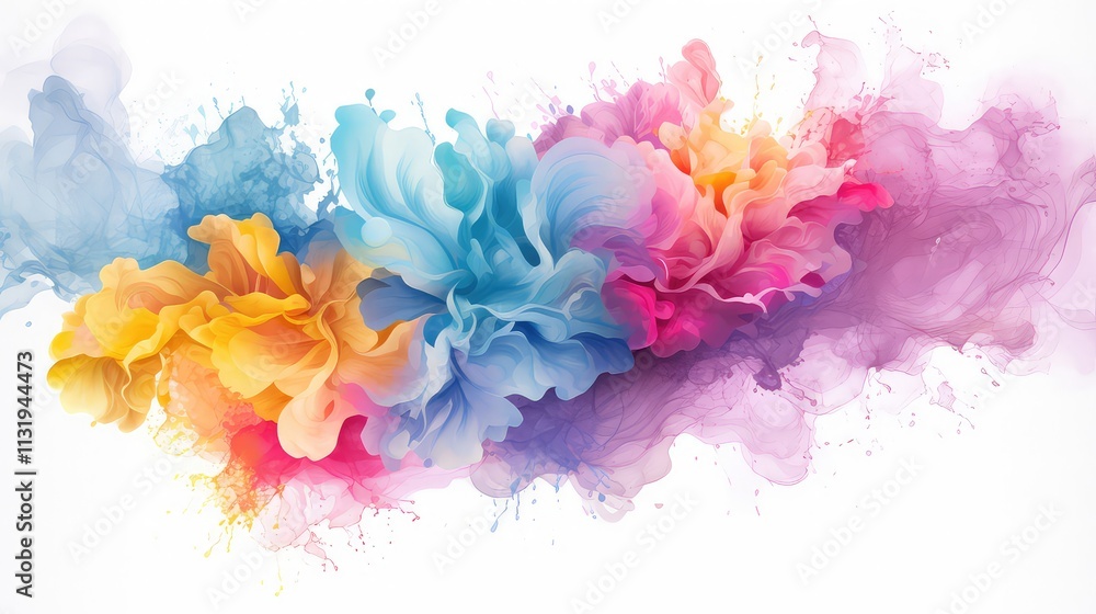 Fototapeta premium Abstract Colorful Ink Splashes Vibrant Hues, Fluid Art, Swirls, Floral Design, Pastel Colors, Dynamic