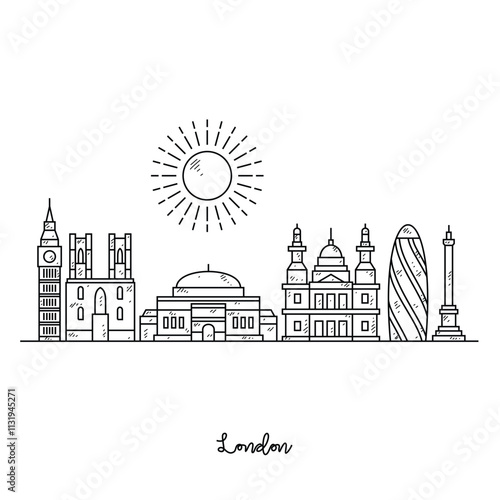 Simple sketch drawing of London skyline vector illustration. Modern city in Europe in simple linear style vector design concept. One of big city in England. Iconic architectural building design.