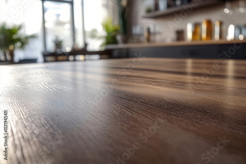 Wallpaper Mural Close-up of a wooden table in a modern caf? setting. Torontodigital.ca