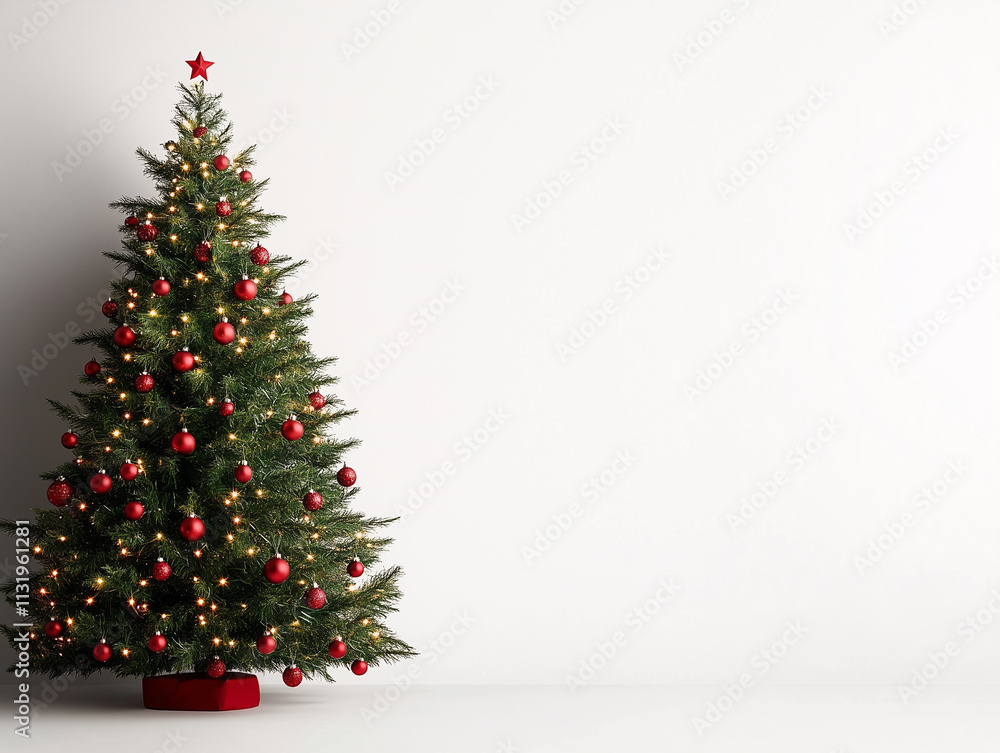 Fototapeta premium Christmas Tree with Red Balls and Stars