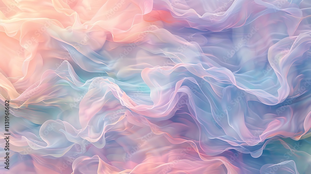 Obraz premium A surreal, wavy digital pattern in soft pastels--lavender, teal, and peach--creating a gentle, flowing wave motion across the screen.