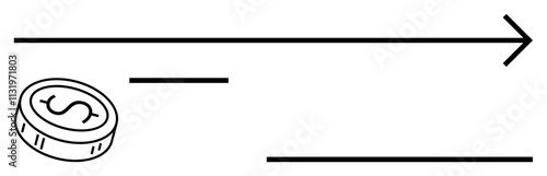 Dollar coin near straight arrow indicating clear path toward financial growth and success. Ideal for financial planning, investment, savings, economic growth, business strategy, market trends