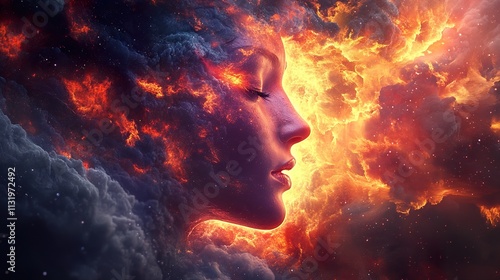 Fiery Cosmic Woman: A Surreal Portrait of Inner Strength