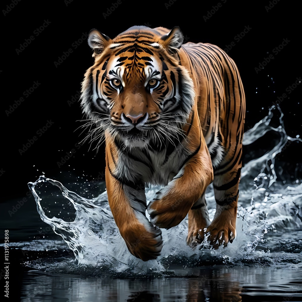 Obraz premium tiger in water on a black background