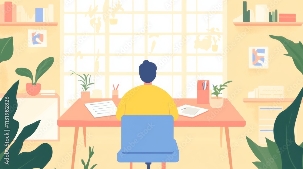 Fototapeta premium Mental health awareness banner for workplace, with an image of a peaceful, organized desk and a calming message, promoting a supportive environment for mental wellness at work