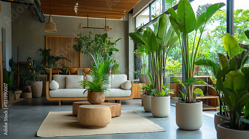 Contemporary interior with potted plants complementing modern design elements  photo