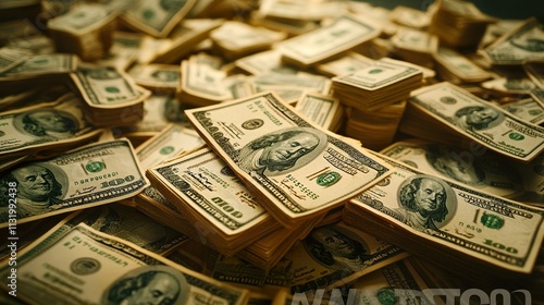 A mountain of money: US dollar bills stacked high photo