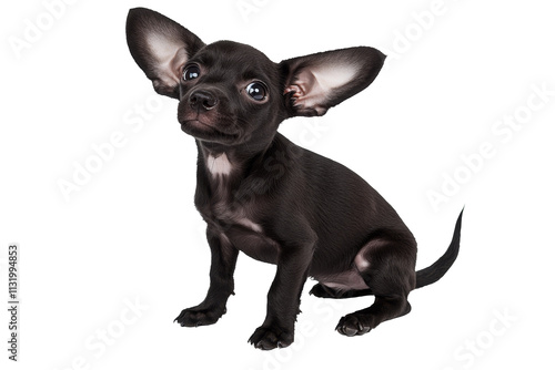 High-Quality PNG Scared Little Black Chihuahua Puppy Isolated on White Background – High Resolution