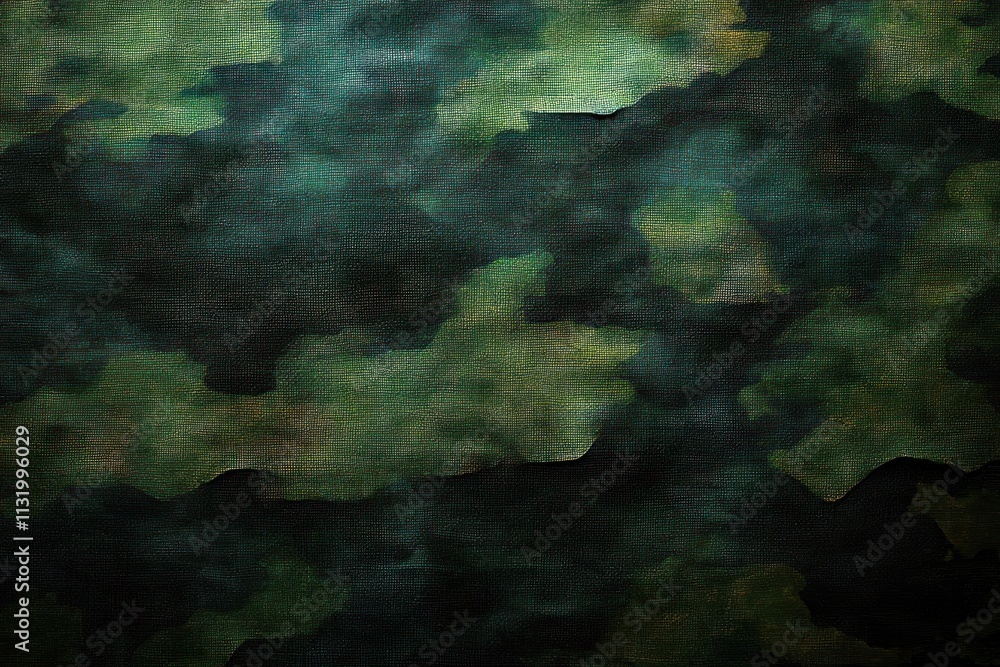 Naklejka premium Deep Green and Black Camouflage Fabric Texture Abstract Expressionism