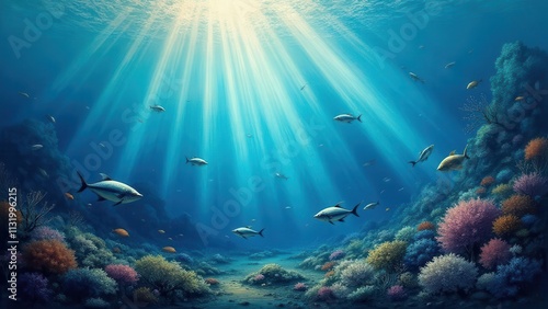 Wallpaper Mural Layered ocean bubbles. Abstract fantasy of coral gardens swaying with soft underwater currents, encapsulated in vector cut-out designs Torontodigital.ca