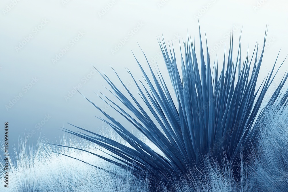 Fototapeta premium Abstract blue plant composition with spiky textures.