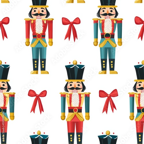 Seamless pattern of nutcrackers with bows