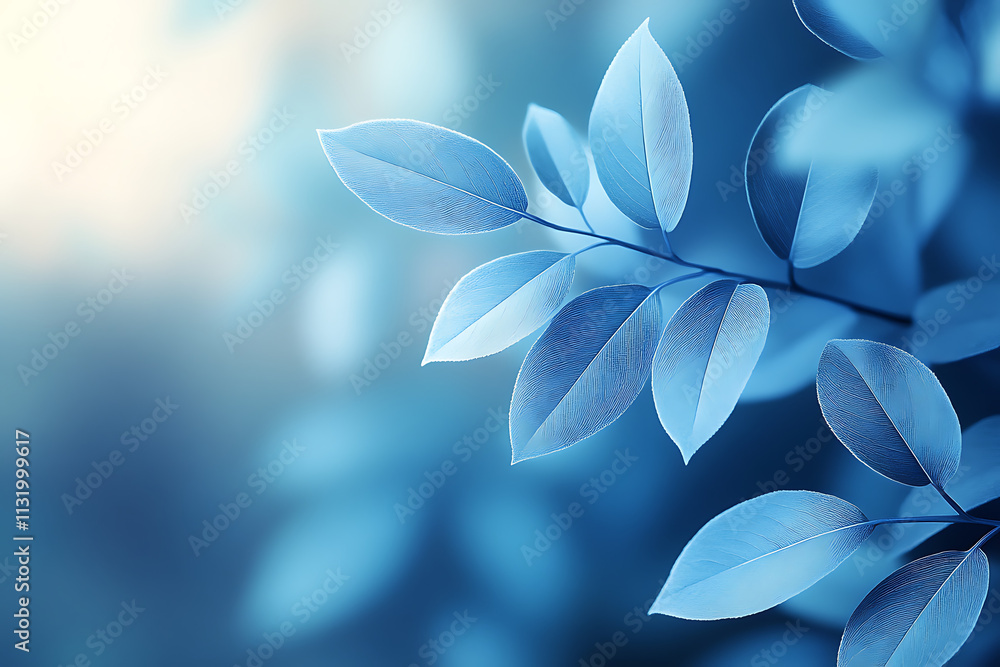 Fototapeta premium A serene close-up of blue-toned leaves against a soft background, evoking tranquility.