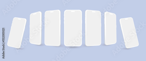 Realistic White Smartphone Mockup: Versatile Isolated Mobile Phone Template in Multiple Angles. Premium 3D Vector Illustration for UX Design and App Presentations