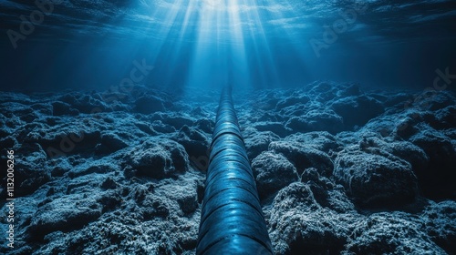 Underwater Cable in Deep Blue Ocean photo