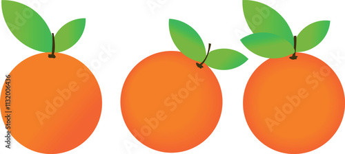 Set of Orange Fruits with Green Leaves Vector Illustration on a Transparent Background.