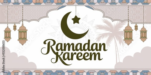 Festive Ramadan Kareem Celebration with Crescent Moon and Lanterns photo