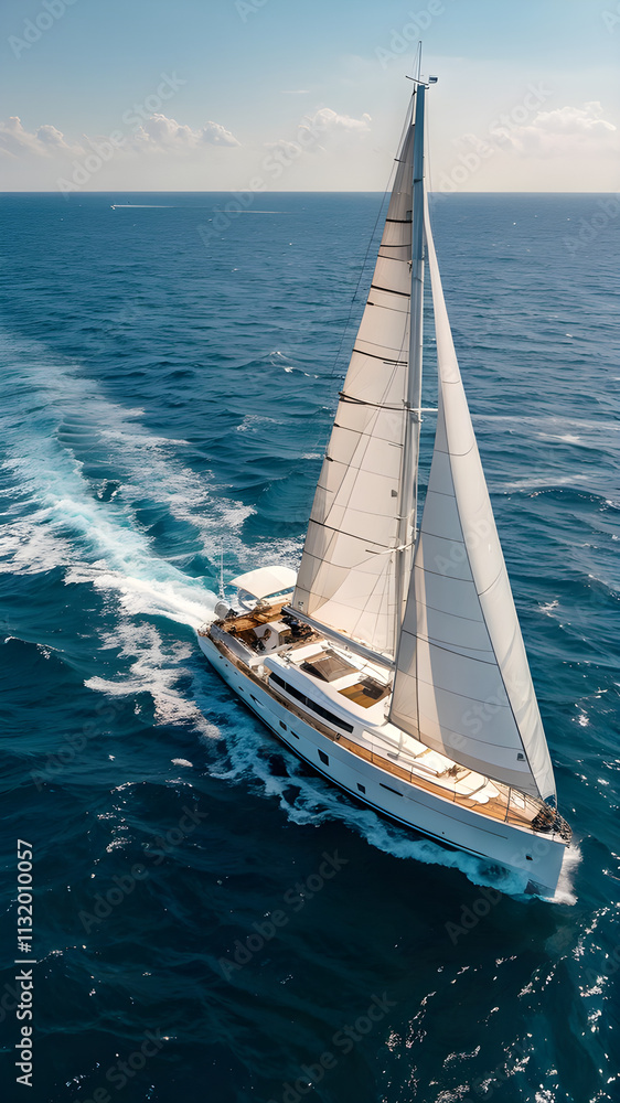 Obraz premium Luxury sailboat sailing at sea Marine Ocean Cruise Tourism Ferry Transportation Wealth Summer Vacation Holiday