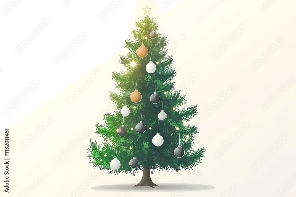Fototapeta premium Festive Christmas Tree with Ornaments in Soft Light Background