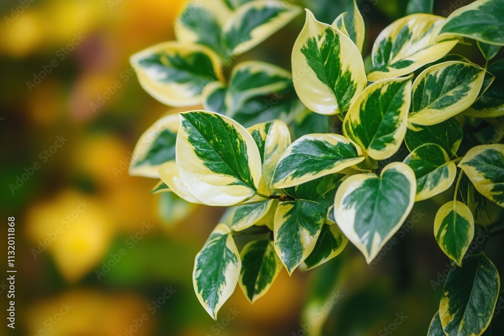 Obraz premium Close-up of variegated green and yellow leaves.