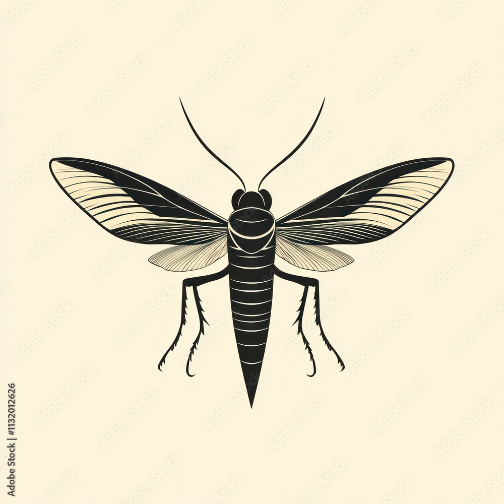 Fototapeta premium Detailed illustration of a black insect with large wings.