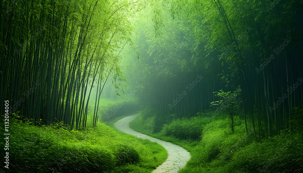 Obraz premium Serene Path Through Lush Bamboo Forest