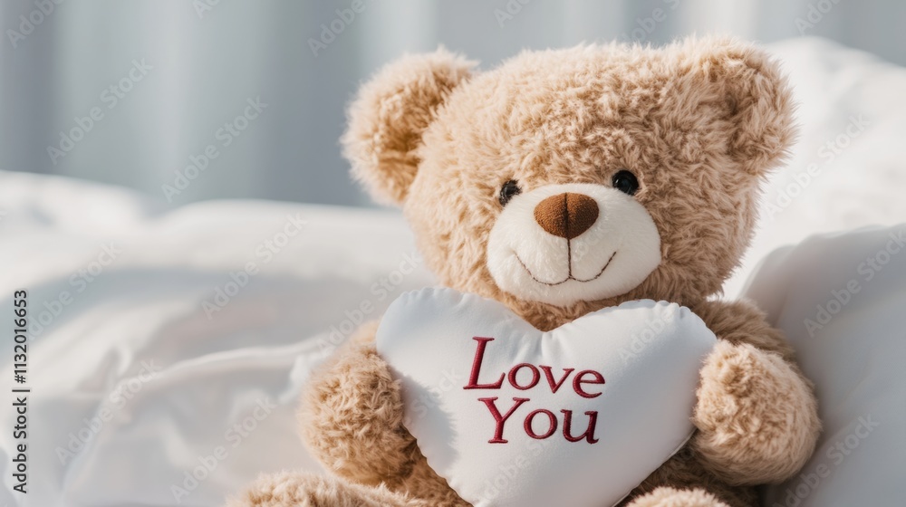 Obraz premium Valentine's love teddy bear with heart background cozy home setting romantic concept for love celebrations