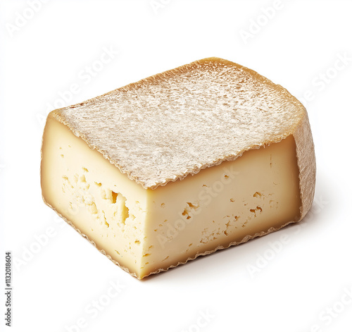 Half of head (Wheel) of natural hard cheese isolated on white background. photo