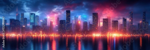 Futuristic City Skyline Night Digital Background for Technology Operations AI Data Transmission Communication and Research