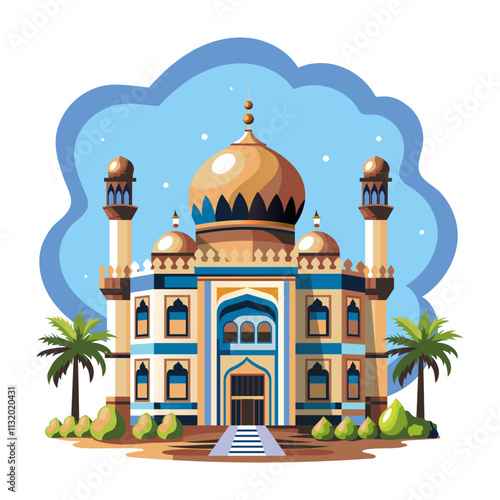 Beautiful dome mosque, flat illustration 