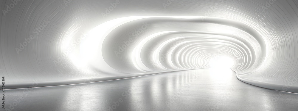 Obraz premium Futuristic Tunnel Minimalistic Design Soft Lighting Bright Exit 3D Abstract Space Technology Corridor