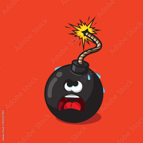 Illustration of bomb get scared cartoon design mascot character