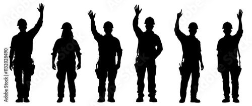 Construction Worker Silhouettes, Industrial Labor Vector Set