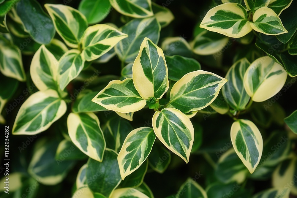 Obraz premium Lush green and cream variegated leaves close-up.