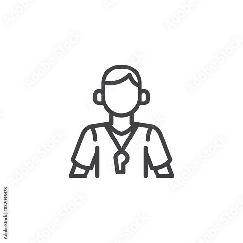 Referee with whistle line icon