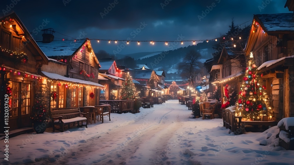 Obraz premium Christmas house in the town decorated with lights and other ornaments