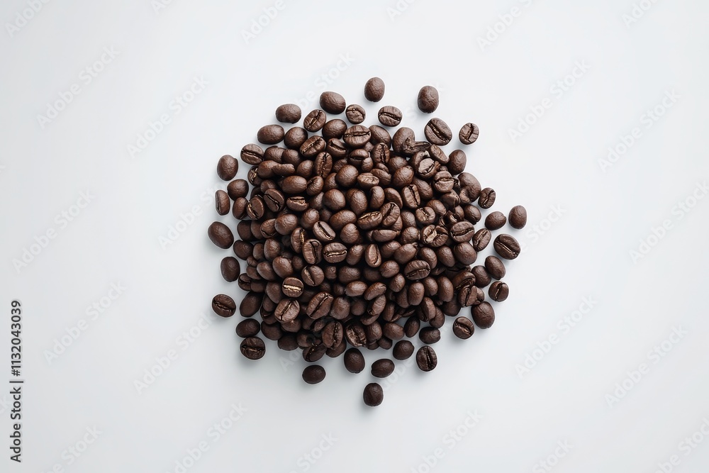 Fototapeta premium Roasted coffee beans pile on white background.