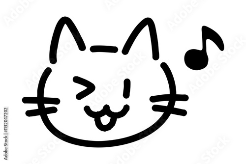 ウインクしてご機嫌な手描きの猫のイラスト